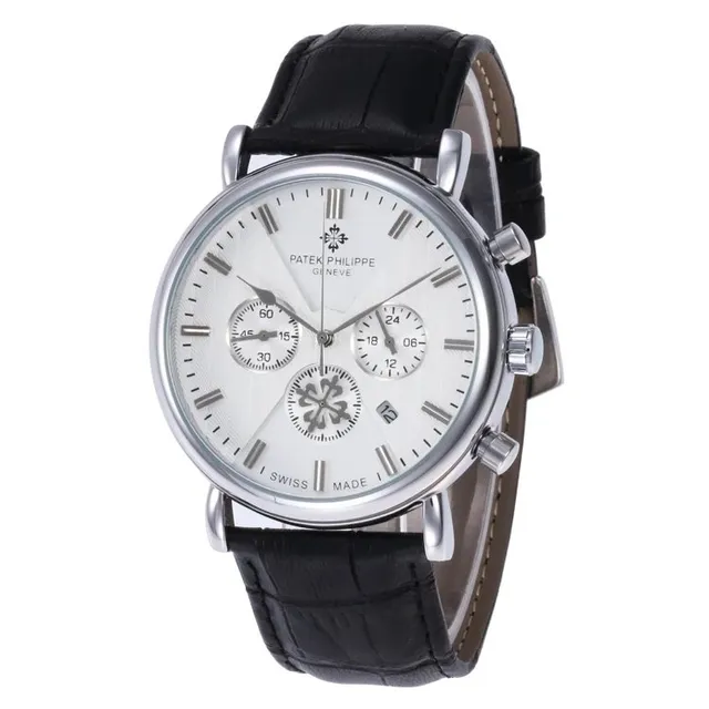 Patek Philippe Chronograph White Dial with Black Leather Strap