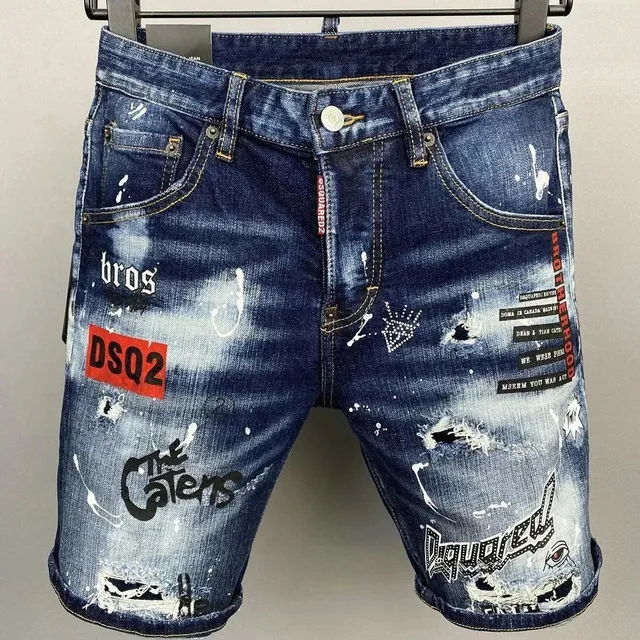 Dsquared2 Distressed Denim Shorts Graphic Print & Paint Splatter