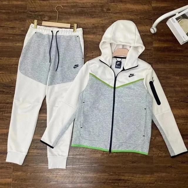 Nike Tech Fleece Hoodie and Joggers Heather Grey/White/Lime Green
