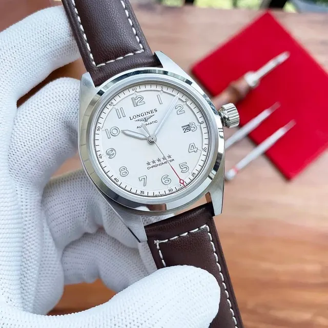 Longines Automatic Chronometer White Dial Brown Leather Strap