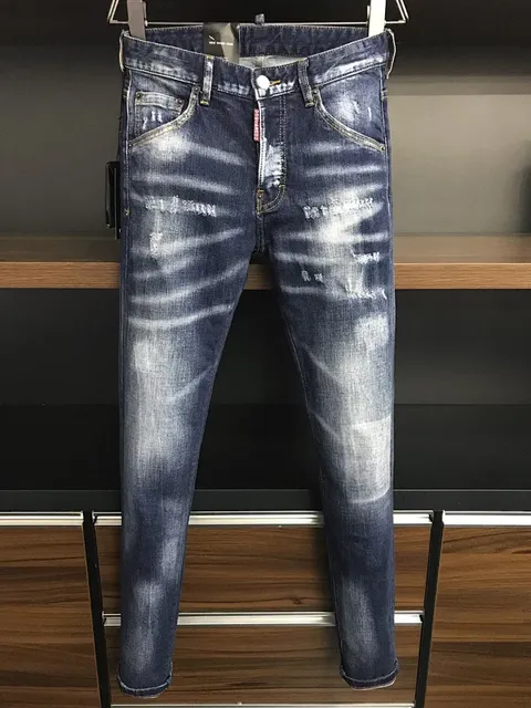 Dsquared2 Distressed Slim Fit Jeans Washed Blue with Faded Stripes