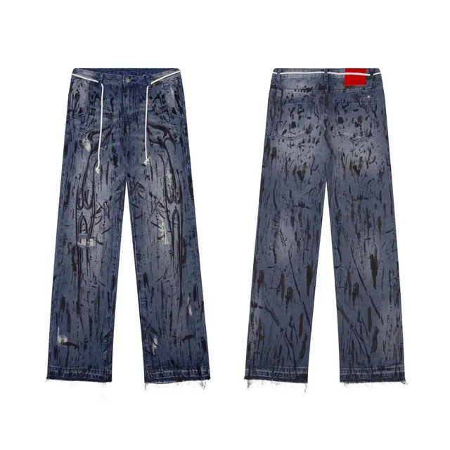 Paint-Splatter Jeans Distressed Abstract Print