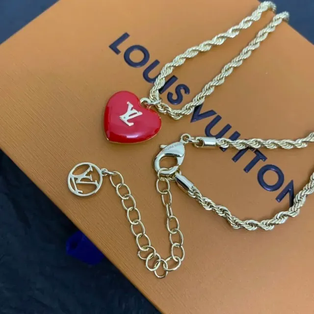 Louis Vuitton Heart Charm Necklace Enamel LV Heart