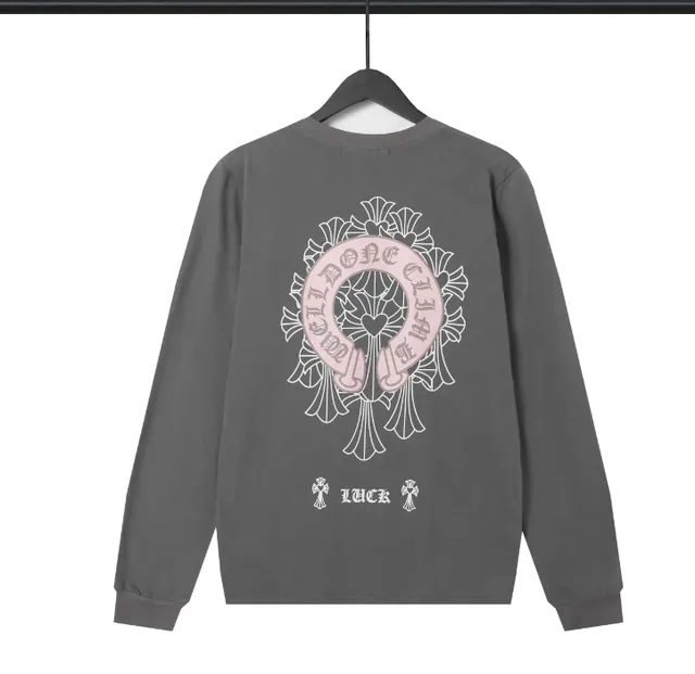 Chrome Hearts Long-Sleeve Crewneck Pink Cross Logo Print