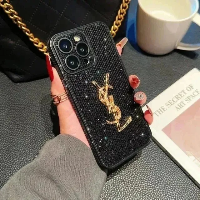 Saint Laurent Phone Case Crystal-Embellished YSL Logo