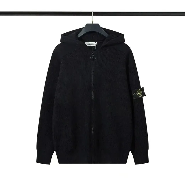 Stone Island Zip-Up Hooded Sweater Ribbed Knit
