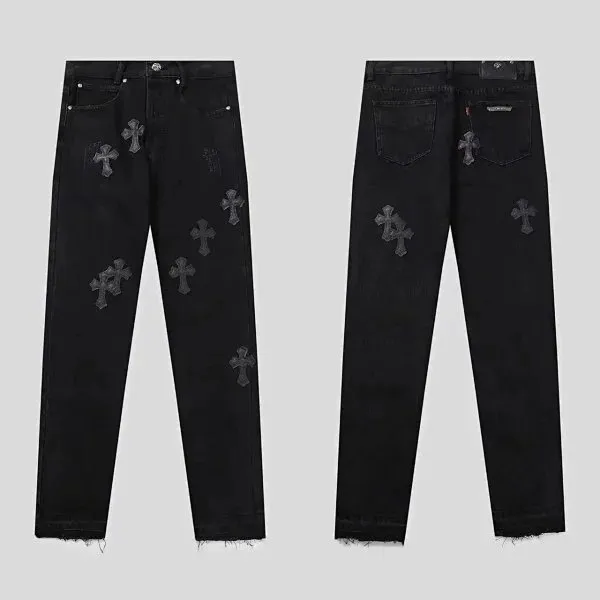 Chrome Hearts Cross Patch Jeans Black Cross Embroidery