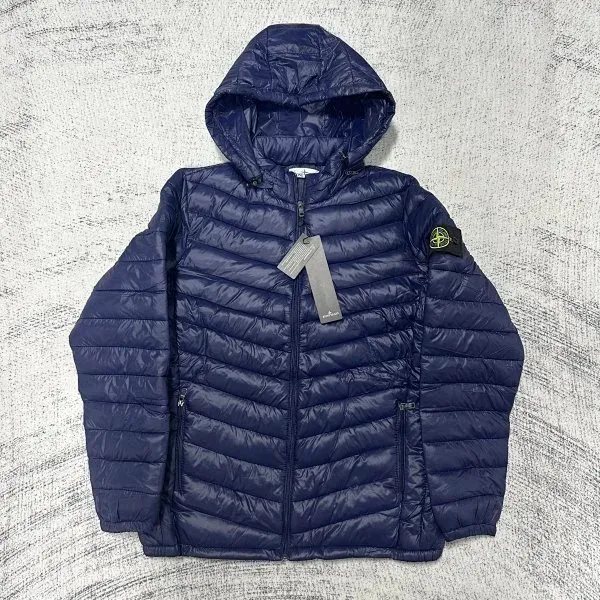 Stone Island Quilted Hooded Jacket Navy
