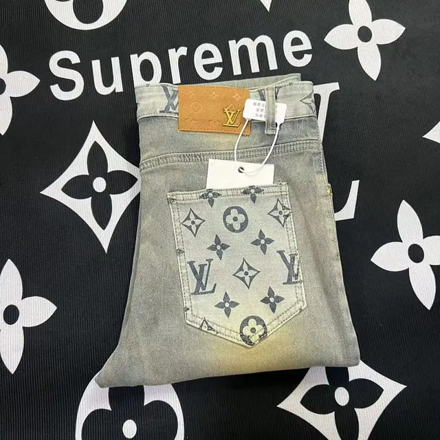Louis Vuitton × Supreme Monogram Denim Jeans All-Over Print