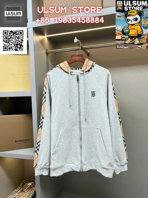 Burberry Zip-Up Hoodie Check Trim