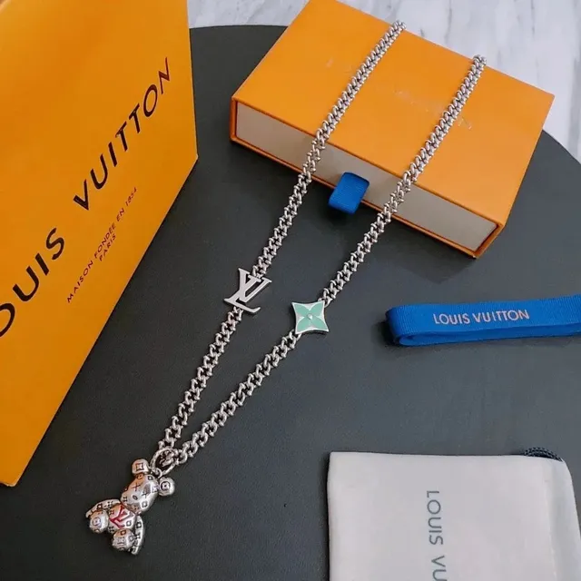 Louis Vuitton Chain Necklace LV Monogram Bear Charm