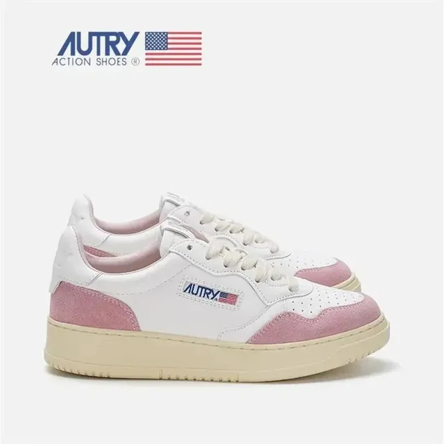 Autry Medalist Low White Pink Suede