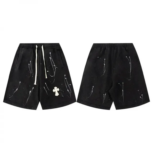 Chrome Hearts Paint Splatter Shorts White Cross Appliqué