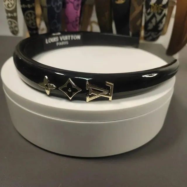 Louis Vuitton Monogram Enamel Belt Black Enamel with Gold Hardware