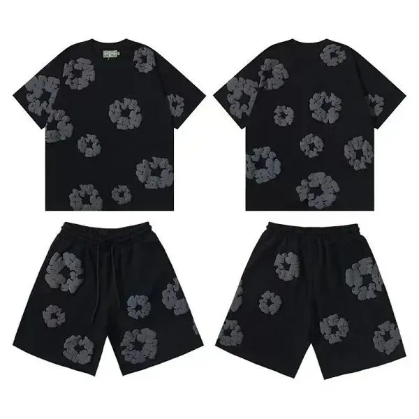 Denim Tears Scrunched Flower Set Black with Grey Floral Print