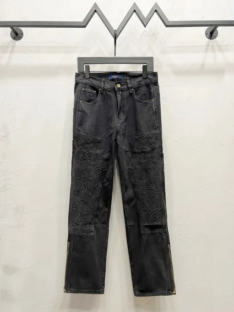 Louis Vuitton Monogram Denim Jeans Embroidered Patchwork