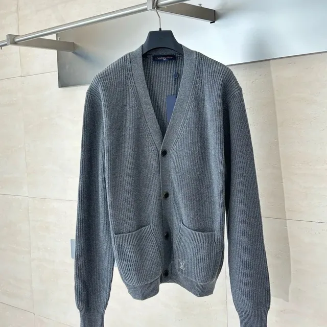 Louis Vuitton V-Neck Cardigan Ribbed Knit with LV Logo