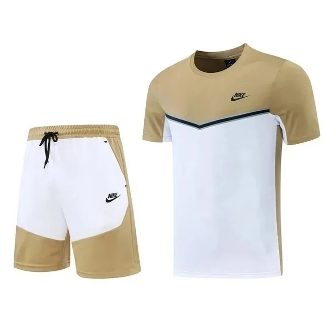 Nike T-Shirt and Shorts Set Beige and White Colorblock