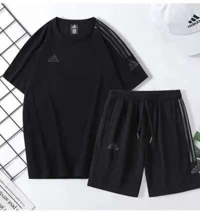 Adidas T-Shirt and Shorts Set Black Three-Stripe