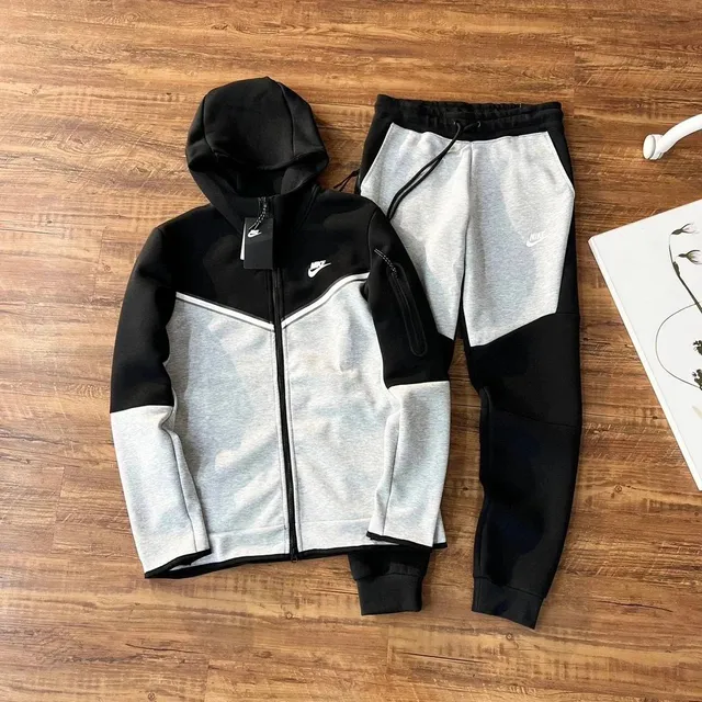 Nike Tech Fleece Hoodie and Joggers Black/Grey Colorblock
