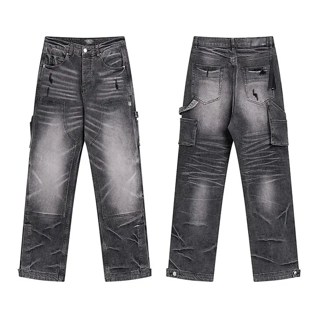 Cargo Jeans Distressed Grey Wash