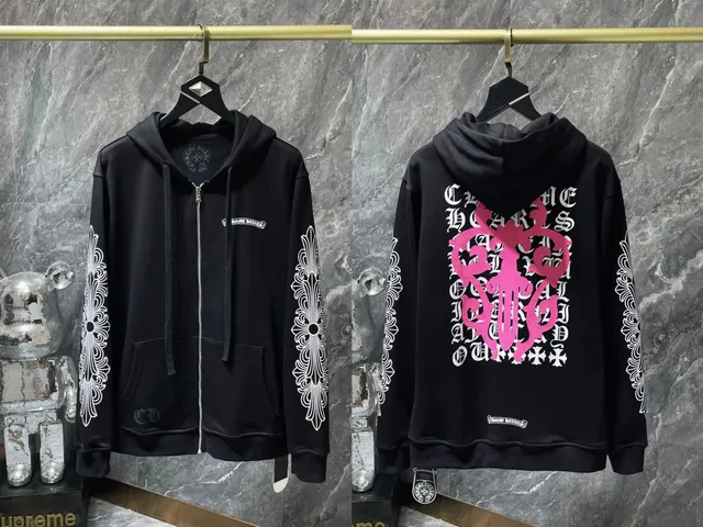 Chrome Hearts Zip-Up Hoodie Ornate Sleeve and Back Print