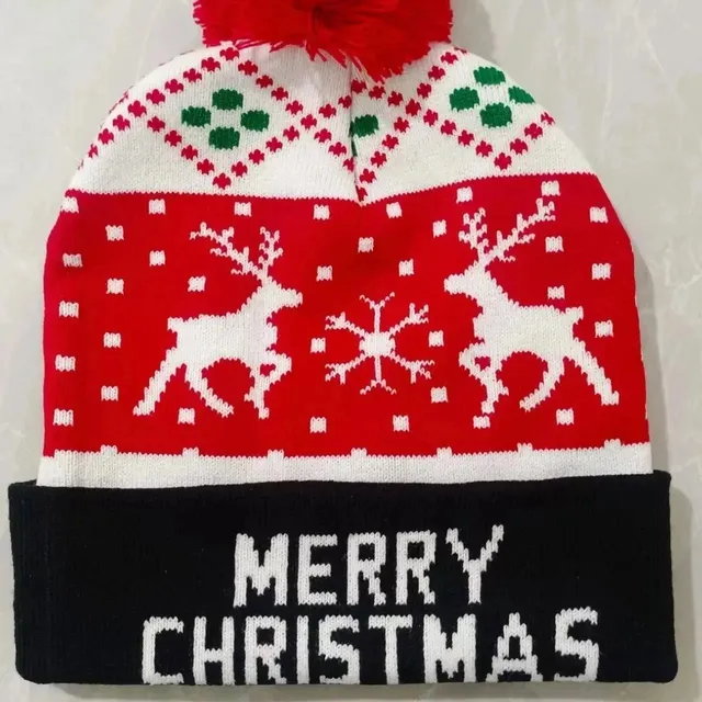 Knit Beanie Christmas Reindeer Print