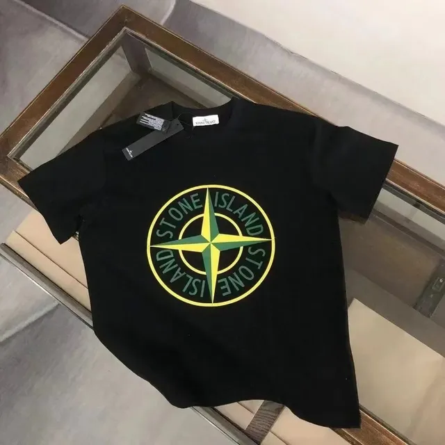 Stone Island Compass Logo T-Shirt Black with Yellow and Green Logo