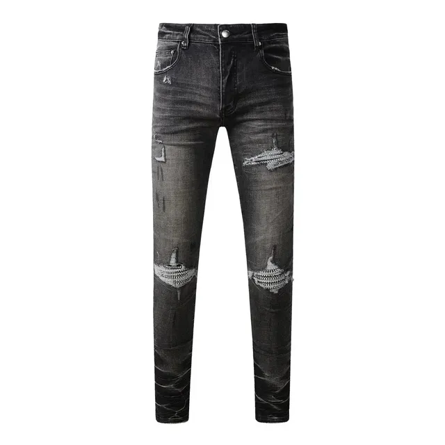 Distressed Slim Fit Jeans Studded Ripped