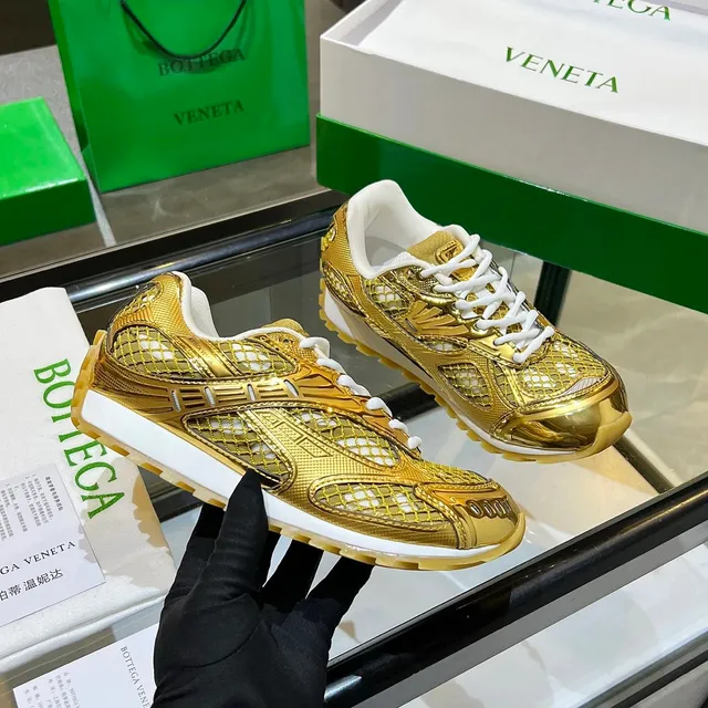 Bottega Veneta Speed Trainer Metallic Gold Mesh