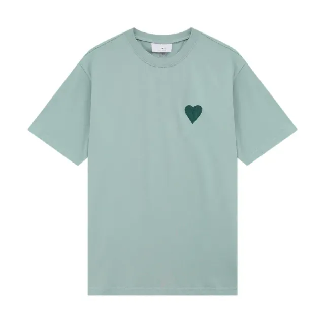 AMI Paris Heart Logo Tee Mint Green with Embroidered Heart