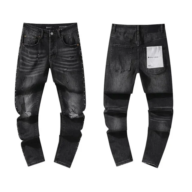 Purple Brand Distressed Slim Fit Jeans Studded Ripped Black