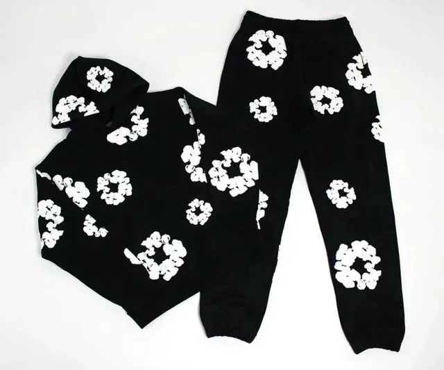 Balenciaga Flower Print Loungewear Set Black with White Floral Motif