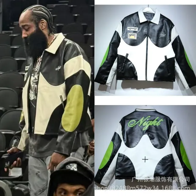Leather Racing Jacket Color-Block Patchwork