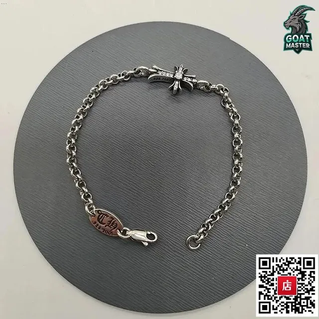 Chrome Hearts Cross Bracelet Silver with Diamond Accents