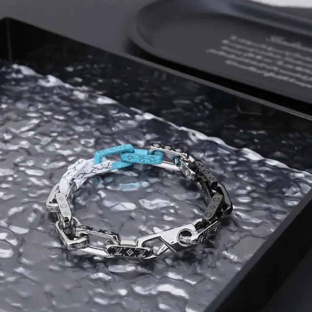 Louis Vuitton Chain Bracelet Turquoise and Marble Resin