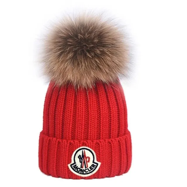 Moncler Knit Beanie Fur Pom-Pom