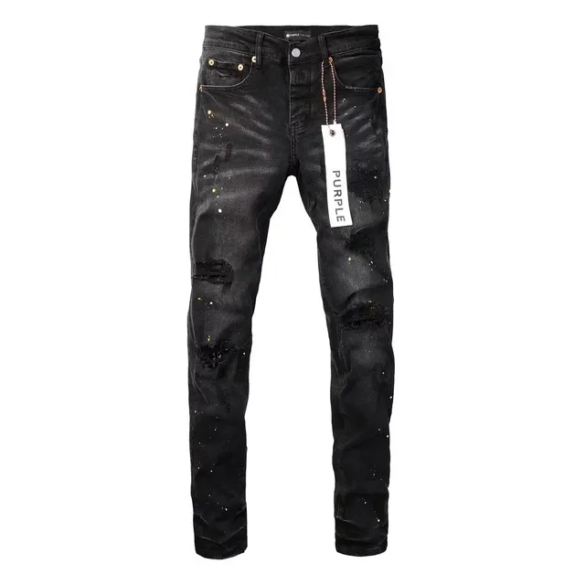 Purple Brand Distressed Slim Fit Jeans Splatter Paint & Ripped