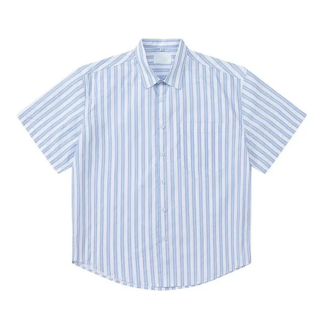 AMI Paris Short-Sleeve Button-Up Shirt Vertical Stripe