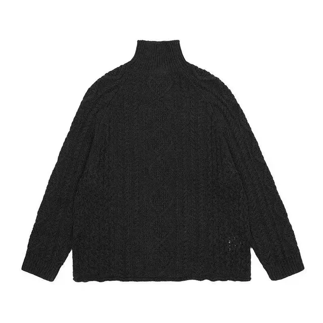 Cable Knit Turtleneck Sweater Solid Black