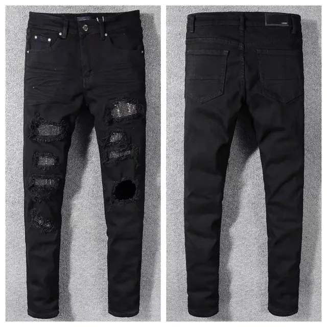 Distressed Slim Fit Jeans Crystal-Embellished Ripped