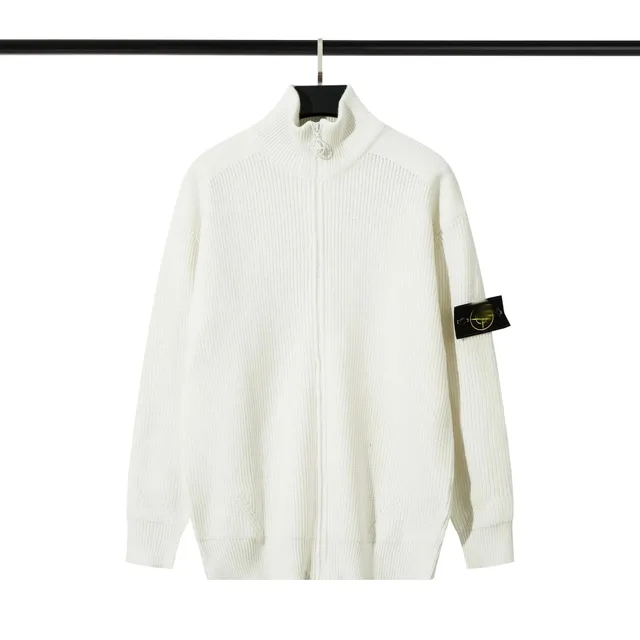 Stone Island Zip-Up Knit Sweater Off-White