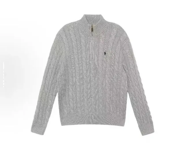 Polo Ralph Lauren Cable Knit Quarter-Zip Sweater Heather Grey