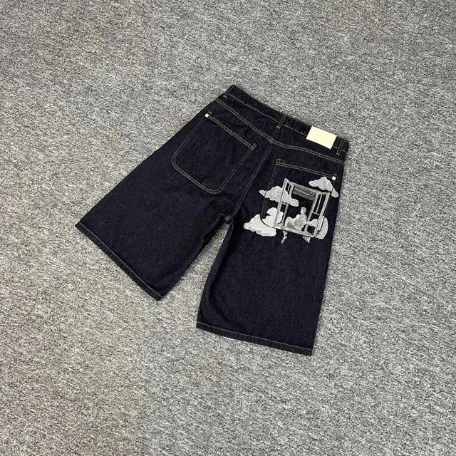 016云朵刺绣牛仔短裤（蓝）