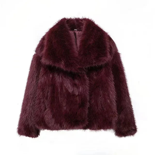 Faux Fur Coat Burgundy