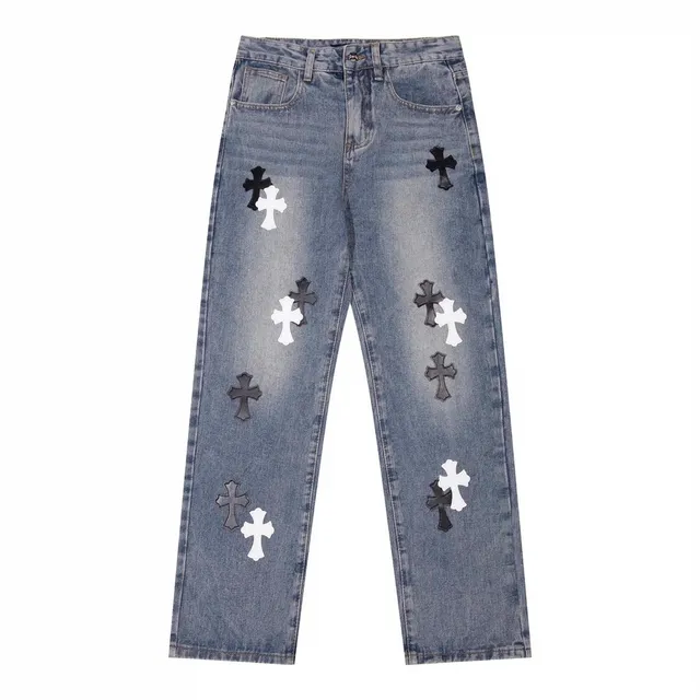 Chrome Hearts Cross Patch Jeans Distressed with Embroidered Crosses