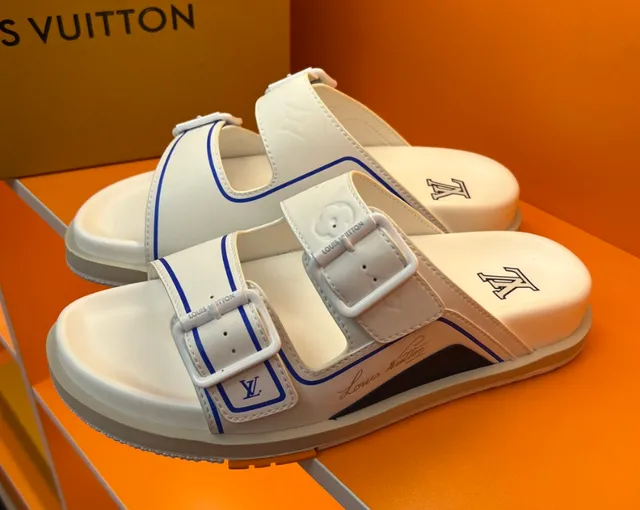 Louis Vuitton LV Trainer Slide White with Blue Trim