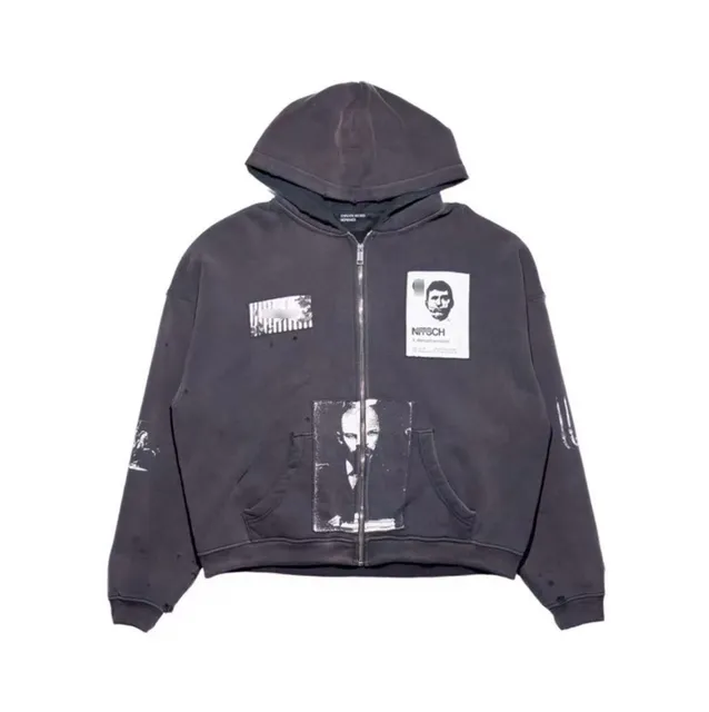 Zip-Up Hoodie Distressed Portrait Print