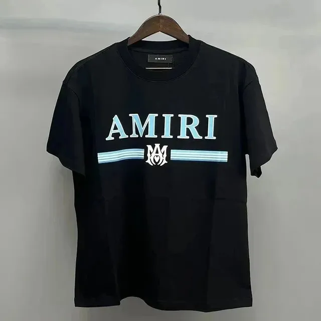 Amiri Logo Graphic Tee Light Blue Stripe