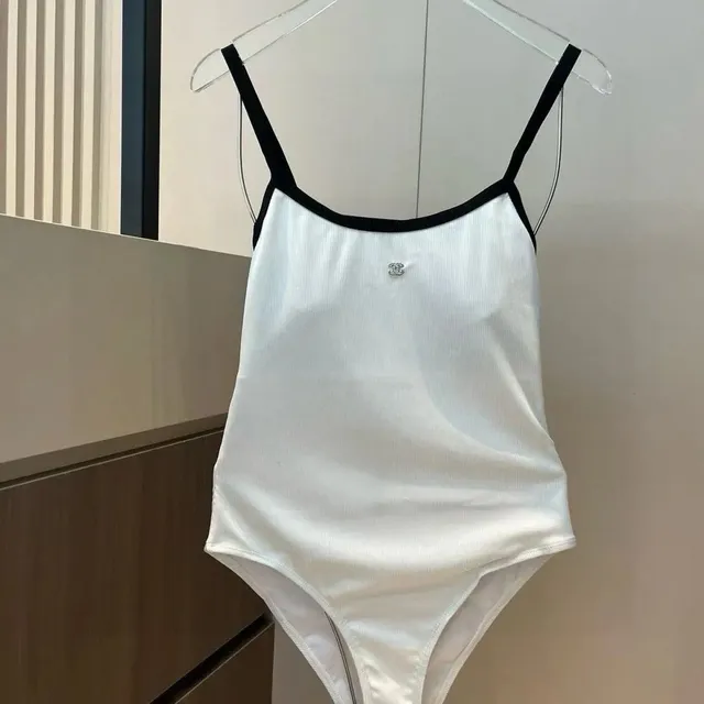 Chanel Ribbed Camisole Bodysuit CC Logo Embellished